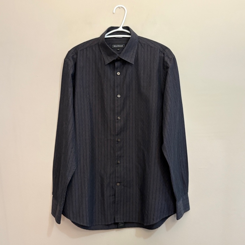 Bellissimo Men's Black Dress Shirt With pin stripes